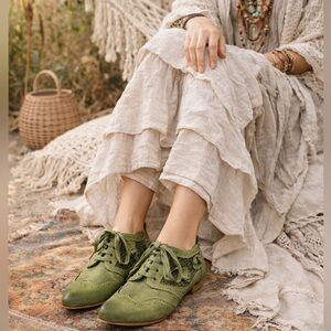 Rovers Green Leather Oxfords Size 38 Lace Up Boho Cottagecore Shoes Indie Hippie